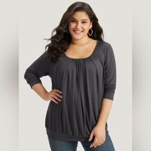 NWT Bloomchic Pleated Long Sleeve Top Gray